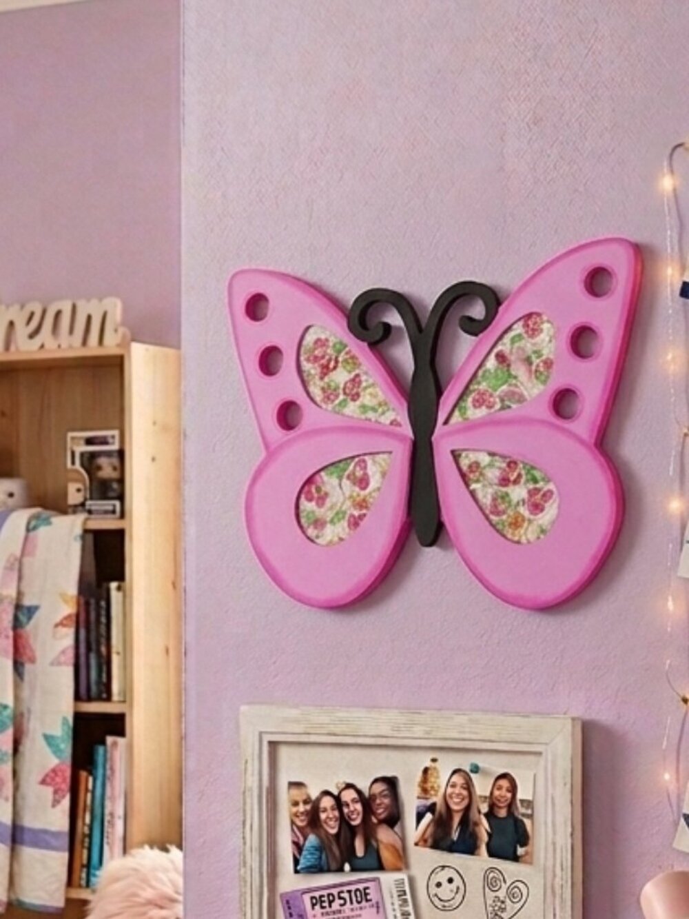 Pink Butterfly 1/4" thick wood wall decor dimensional 13" tall